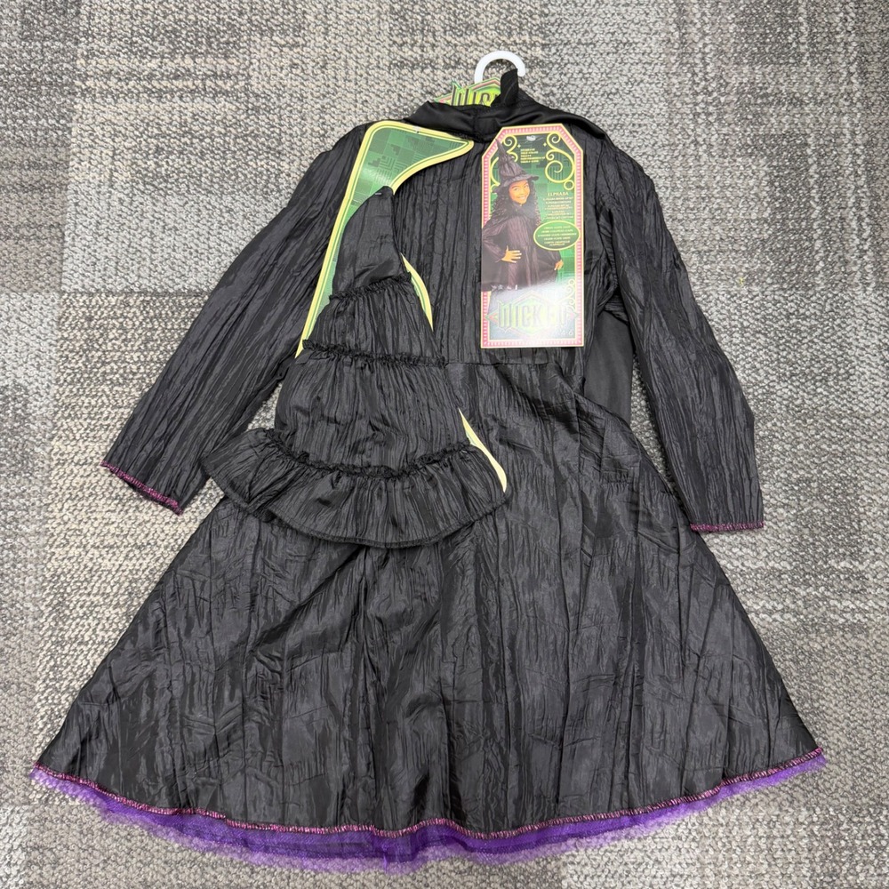 Witch costume set Wicked Elphaba Kids 4-6 Black 3-Piece Outfit dress hat cape